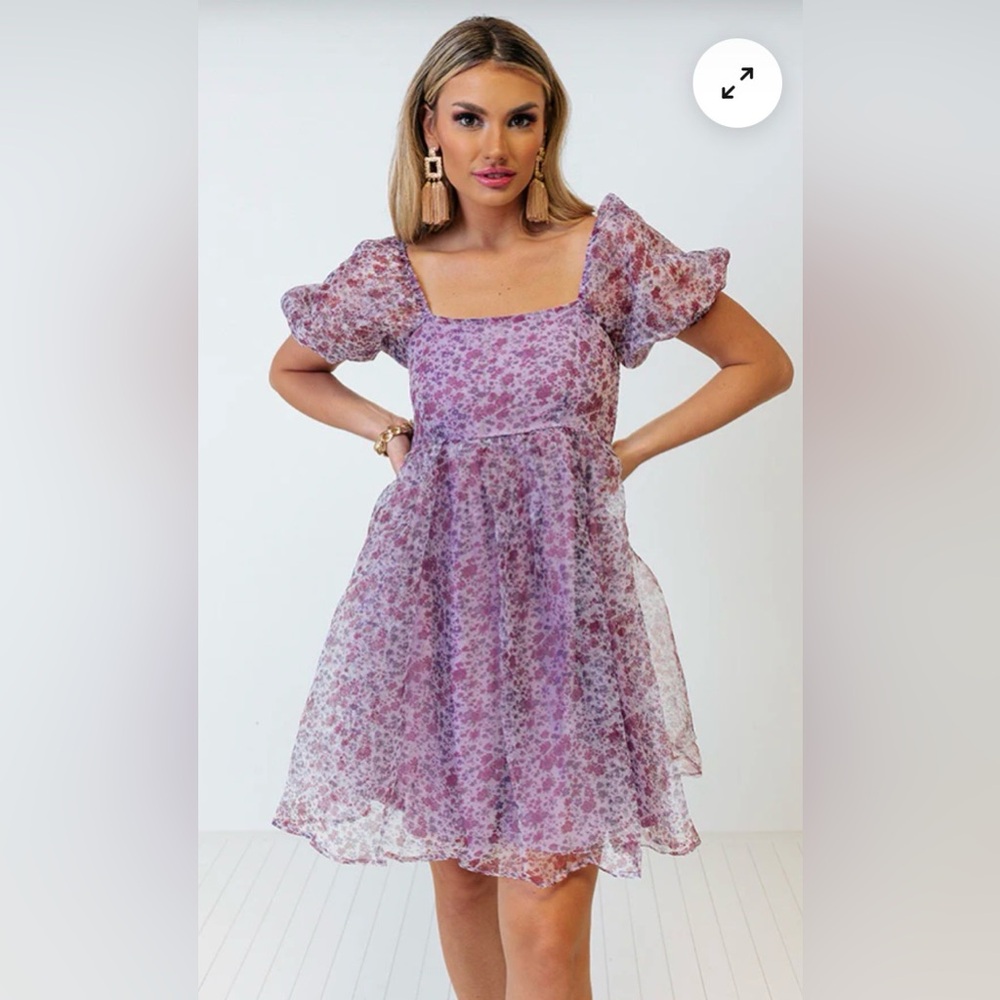 Entro Floral Puff Sleeve Floral Dress - M